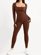 Shapewear Seamless Thumb Hole Long Sleeve Jumpsuit