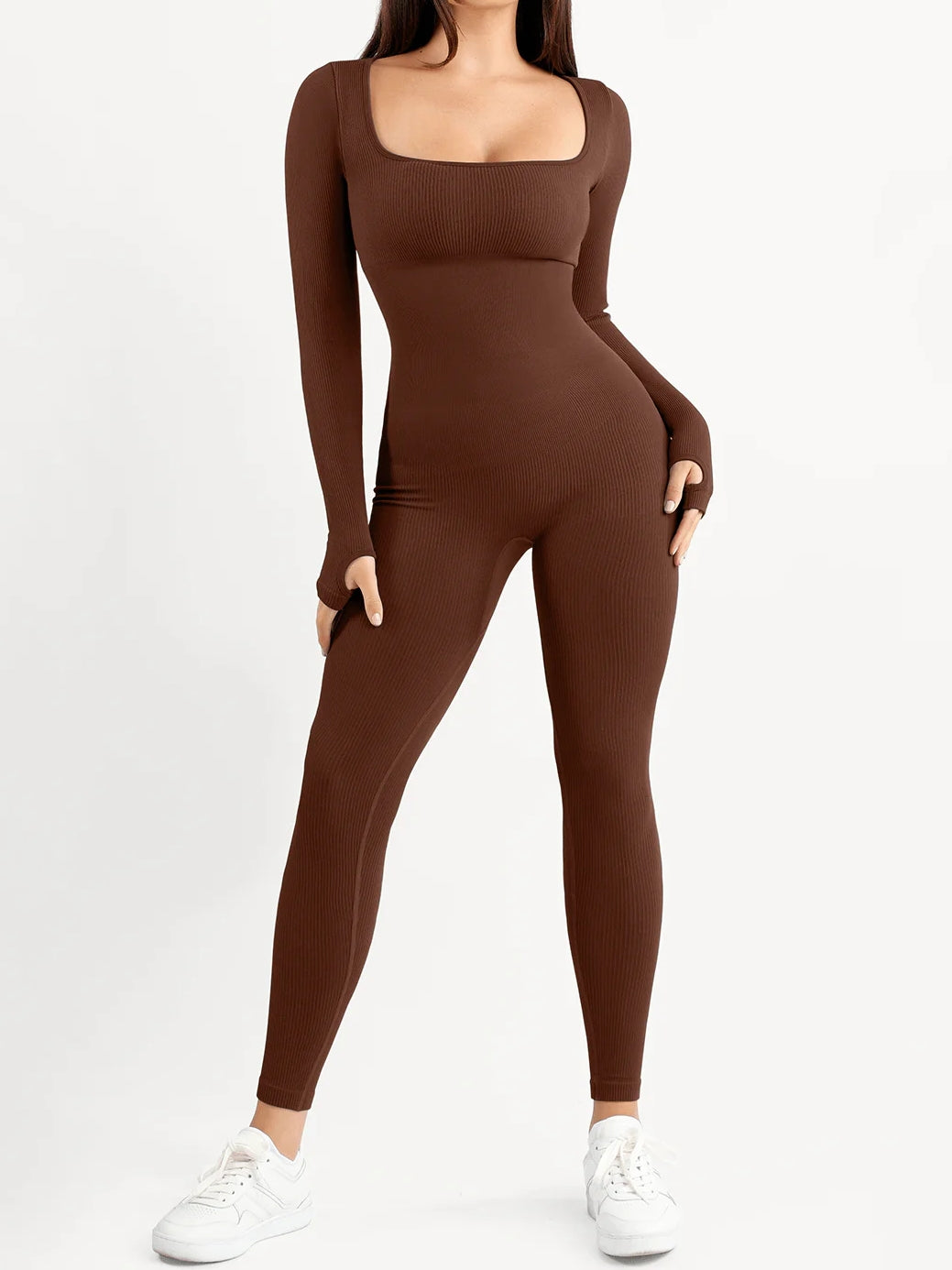 Shapewear Seamless Thumb Hole Long Sleeve Jumpsuit