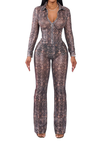 Two Piece Snake Print Sexy Suit