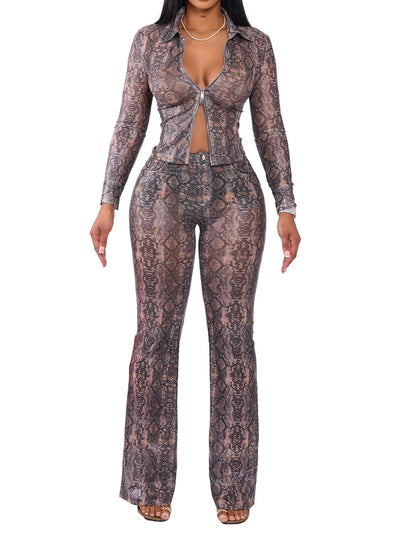 Two Piece Snake Print Sexy Suit