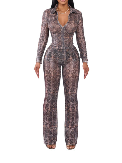 Two Piece Snake Print Sexy Suit
