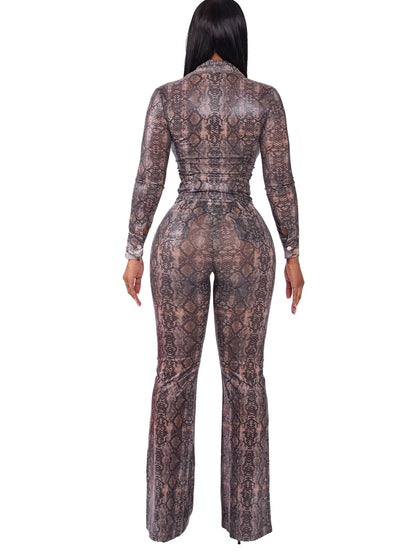 Two Piece Snake Print Sexy Suit