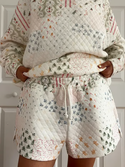 Christmas Holiday Quilted Mockneck Sweatshirt Set