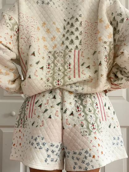 Christmas Holiday Quilted Mockneck Sweatshirt Set