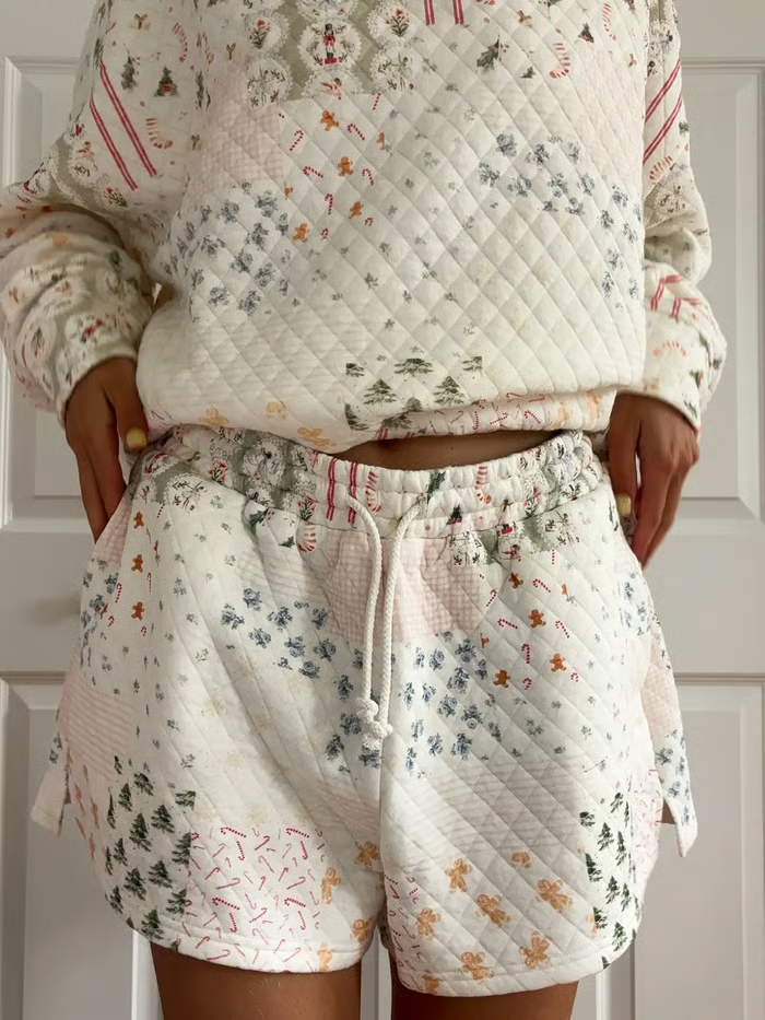 Christmas Holiday Quilted Mockneck Sweatshirt Set