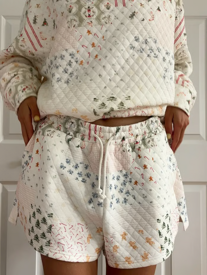 Christmas Holiday Quilted Mockneck Sweatshirt Set