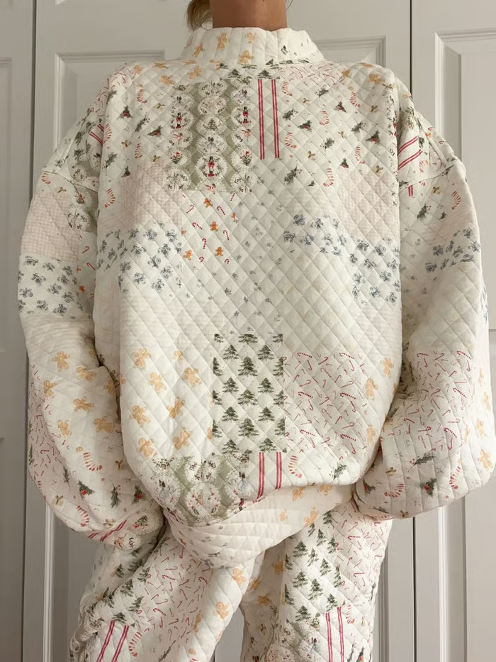 Christmas Holiday Quilted Mockneck Sweatshirt Set