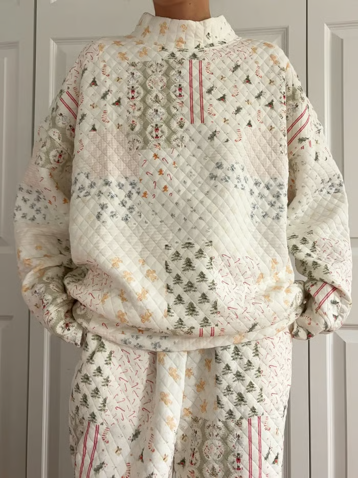 Christmas Holiday Quilted Mockneck Sweatshirt Set