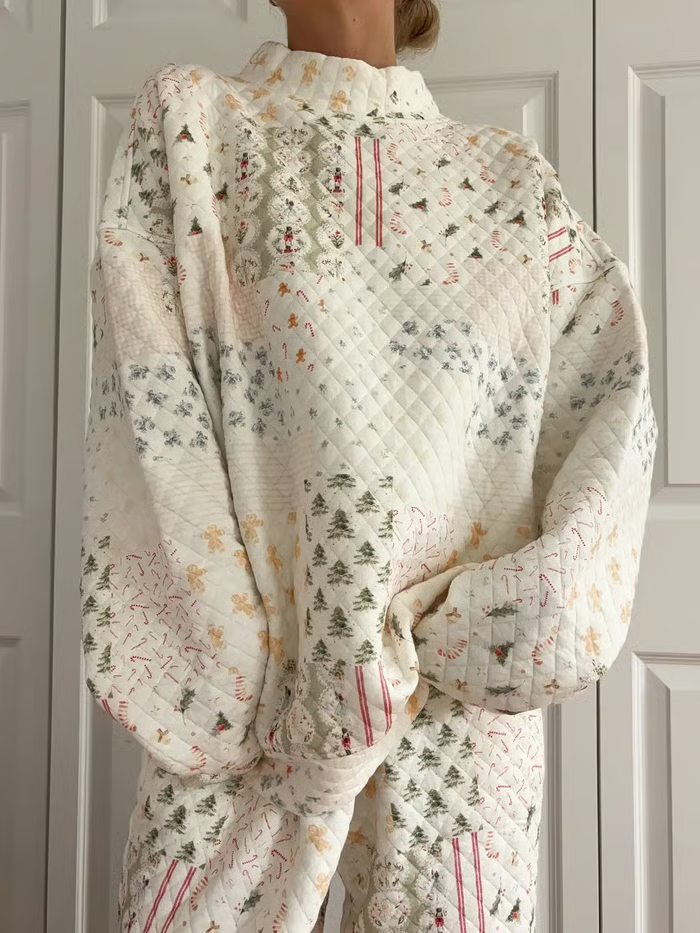 Christmas Holiday Quilted Mockneck Sweatshirt Set