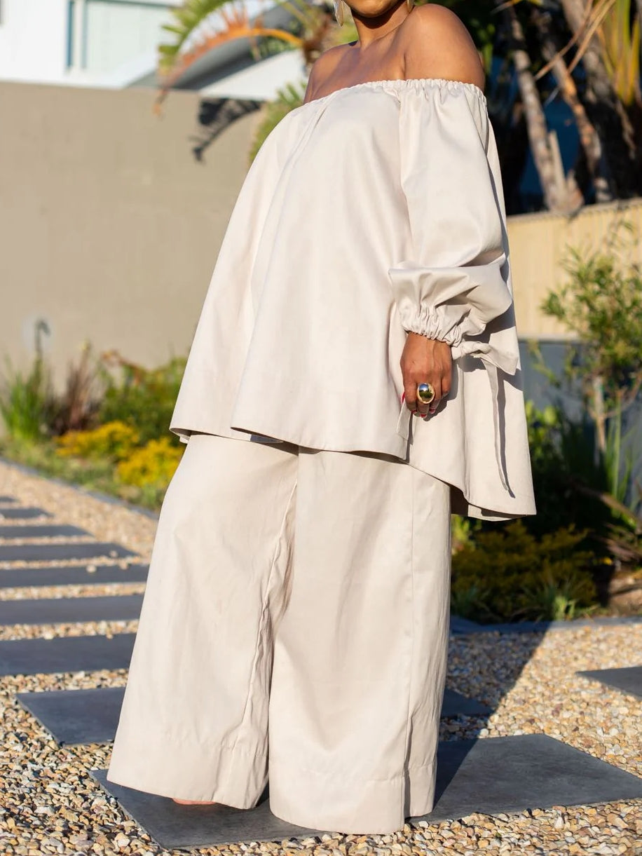 Open-Shoulder Loose Pants Set