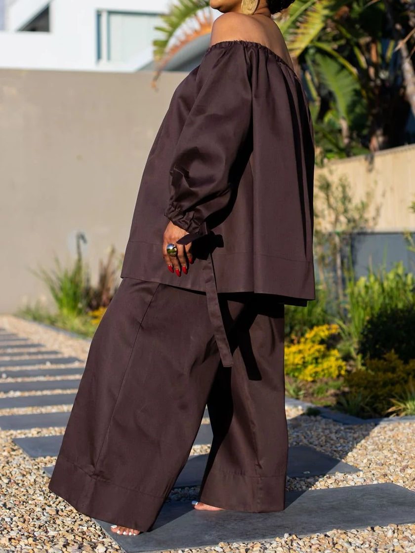 Open-Shoulder Loose Pants Set