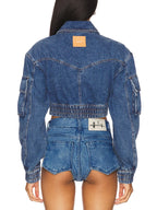 Cropped Denim Bomber Jacket