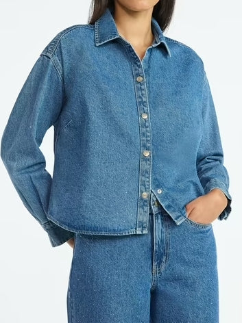 Rhinestone Embellished Cotton Denim Suit