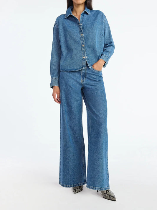 Rhinestone Embellished Cotton Denim Suit