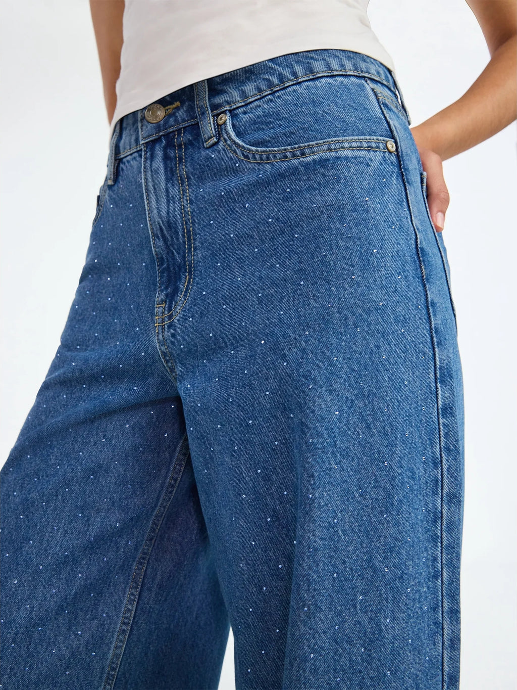 Rhinestone Embellished Cotton Denim Suit