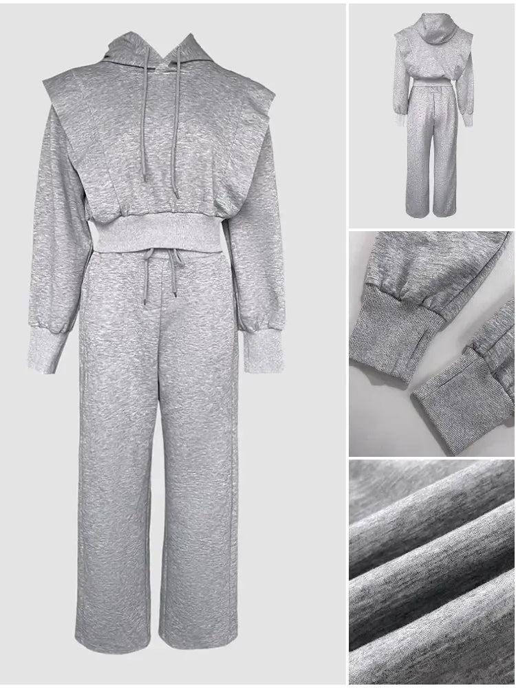 Drawstring Elastic Waist Wide Leg Sweatpants Set