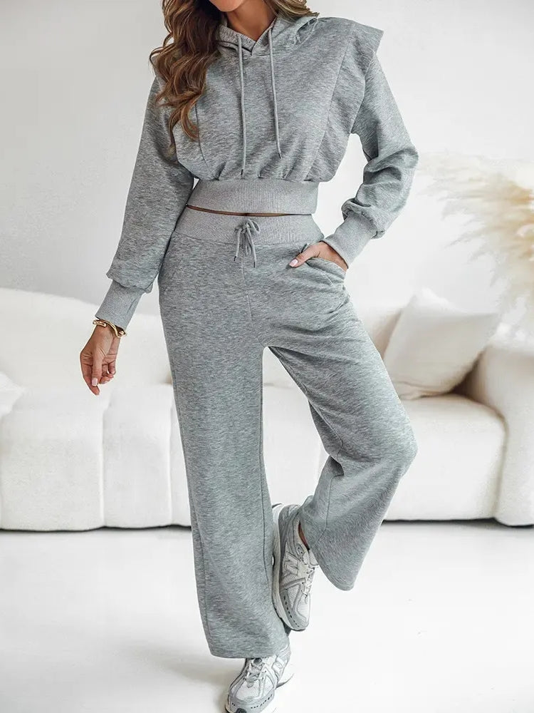 Drawstring Elastic Waist Wide Leg Sweatpants Set
