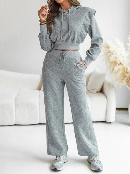 Drawstring Elastic Waist Wide Leg Sweatpants Set
