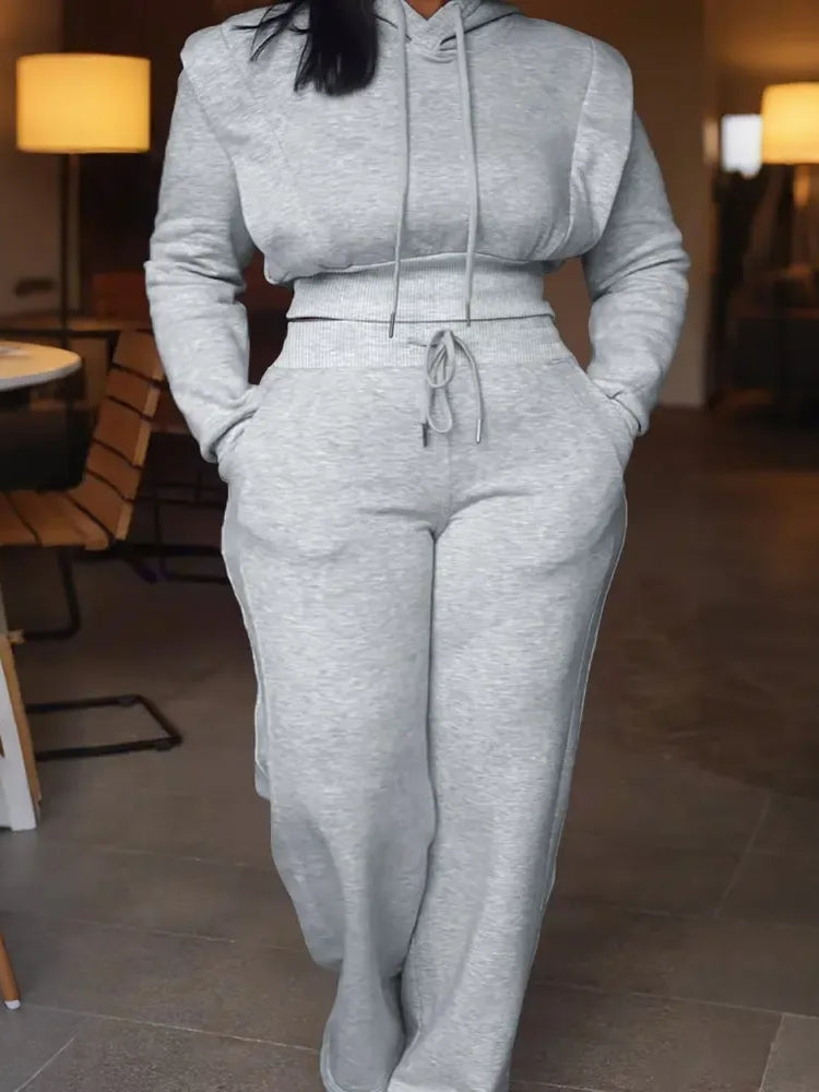 Drawstring Elastic Waist Wide Leg Sweatpants Set