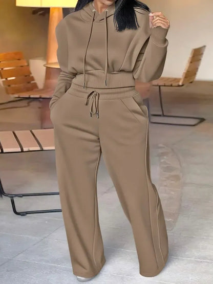 Drawstring Elastic Waist Wide Leg Sweatpants Set