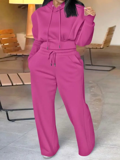 Drawstring Elastic Waist Wide Leg Sweatpants Set