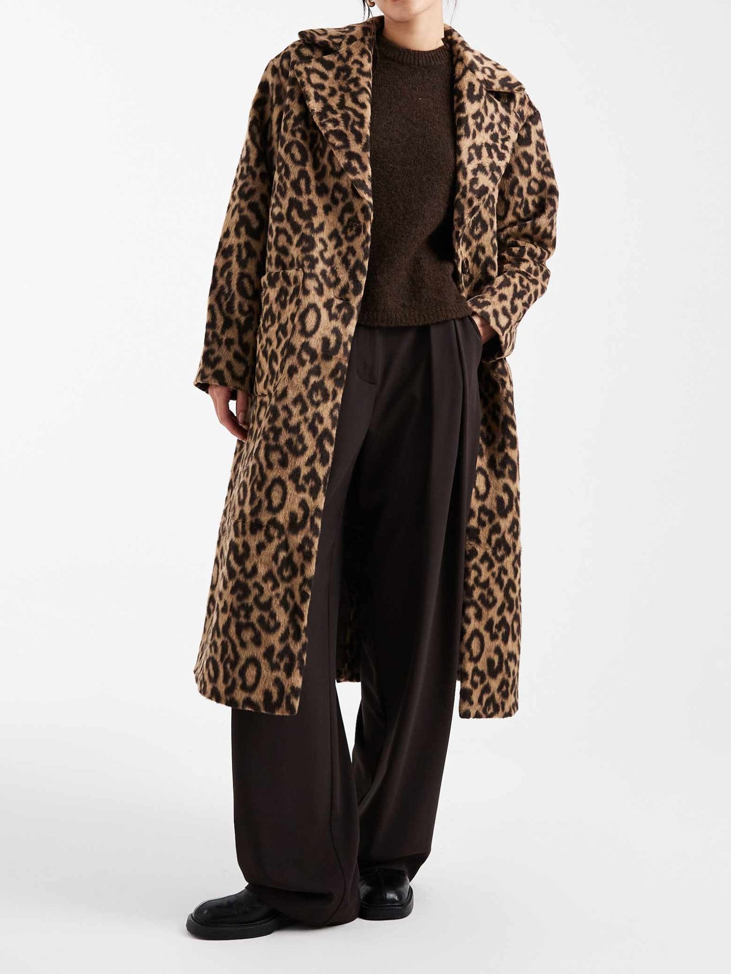 Formal Maxi Coat In Leopard Print