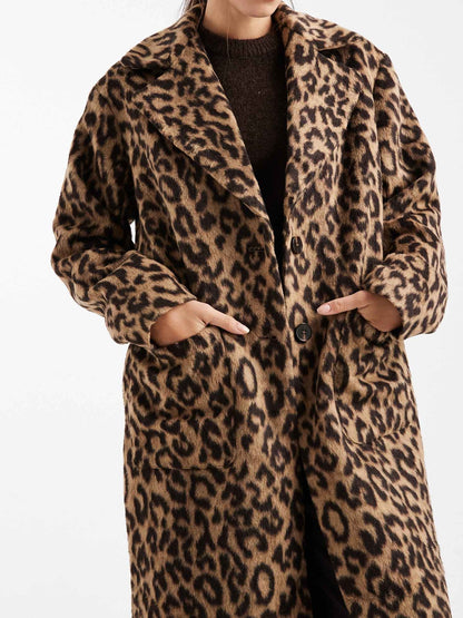Formal Maxi Coat In Leopard Print