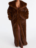 Two Tone Long Faux Fur Coat