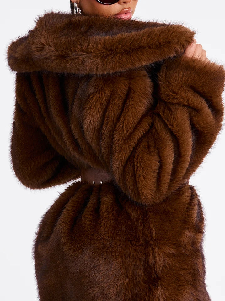 Two Tone Long Faux Fur Coat