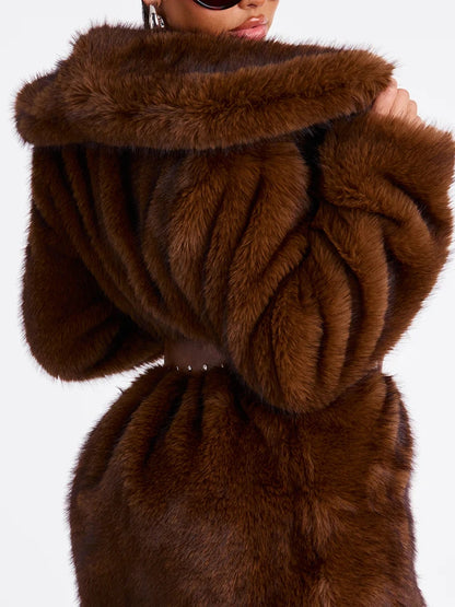 Two Tone Long Faux Fur Coat