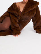 Two Tone Long Faux Fur Coat