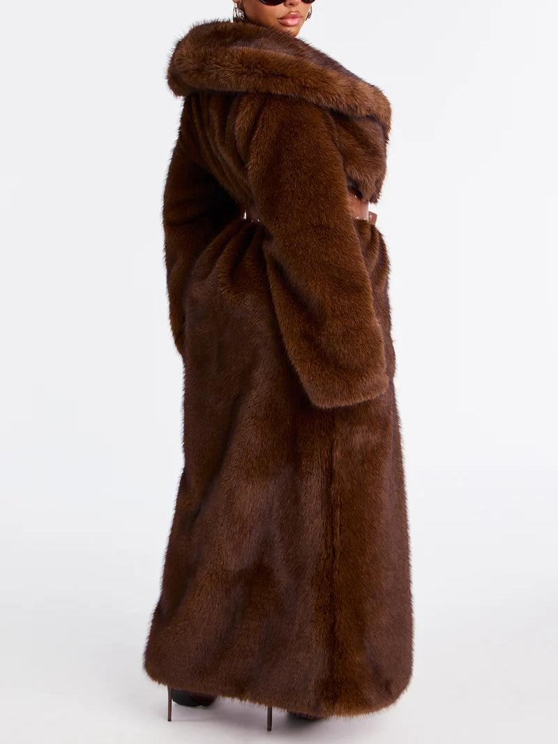 Two Tone Long Faux Fur Coat