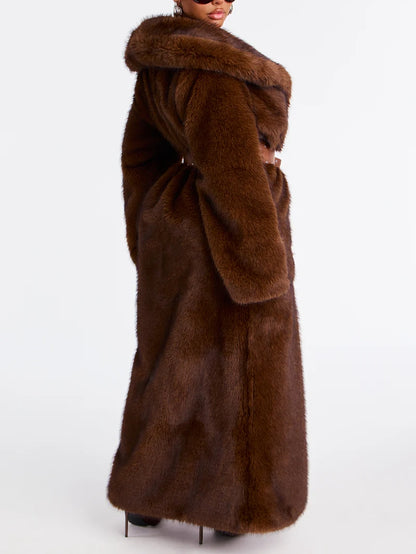 Two Tone Long Faux Fur Coat