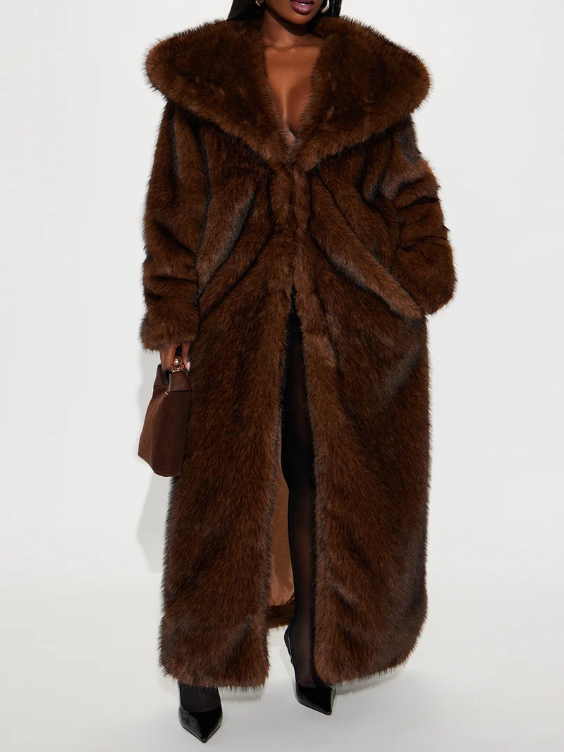Two Tone Long Faux Fur Coat