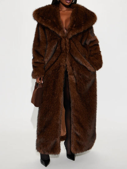 Two Tone Long Faux Fur Coat