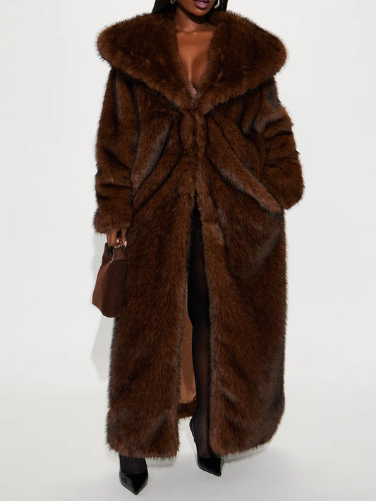 Two Tone Long Faux Fur Coat