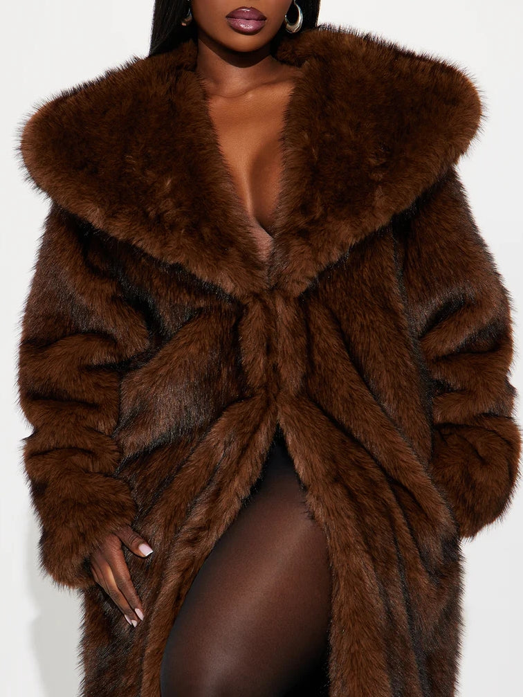 Two Tone Long Faux Fur Coat