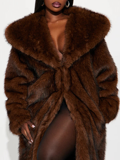 Two Tone Long Faux Fur Coat