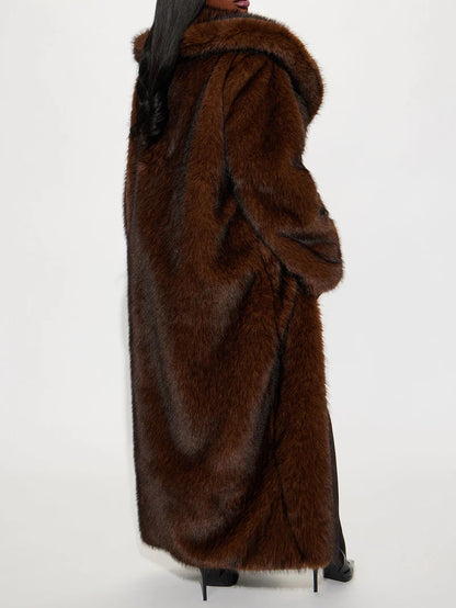 Two Tone Long Faux Fur Coat