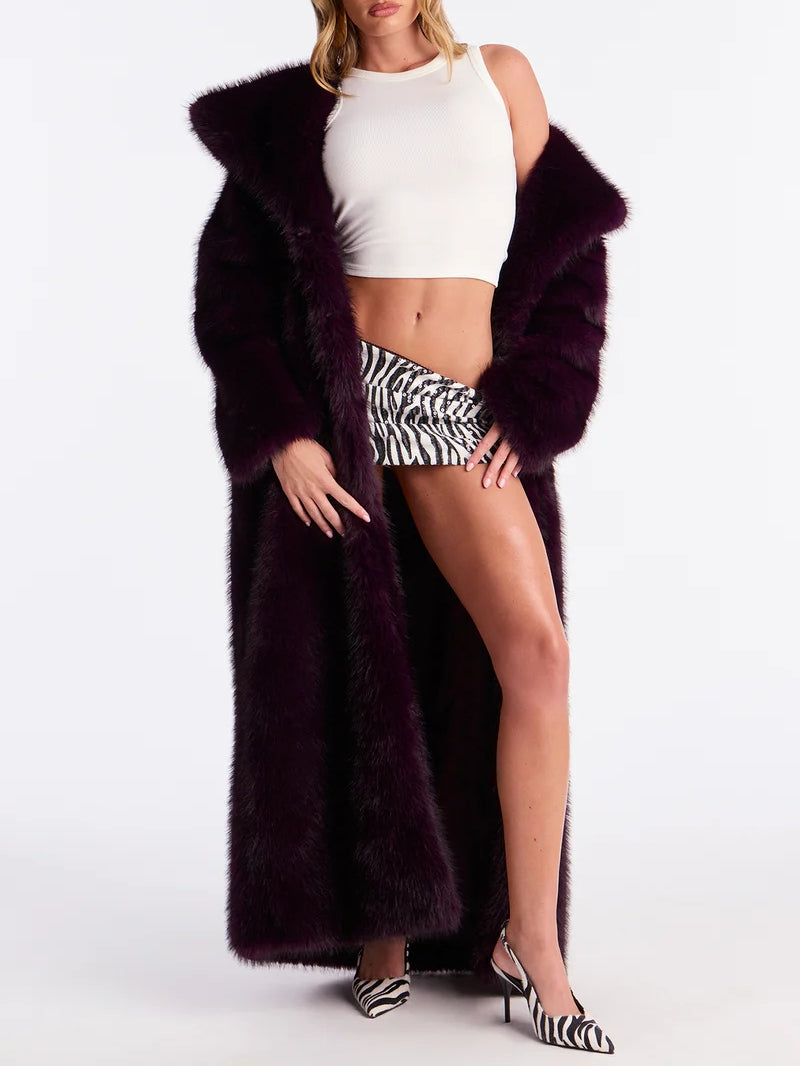 Two Tone Long Faux Fur Coat