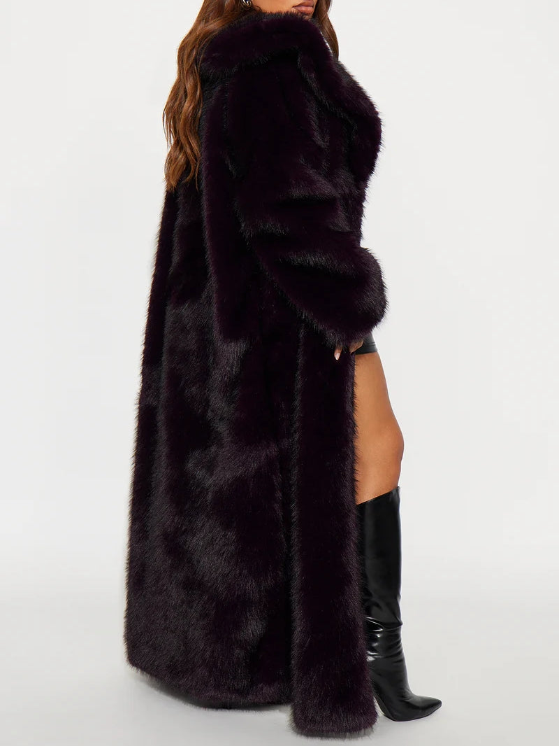 Two Tone Long Faux Fur Coat
