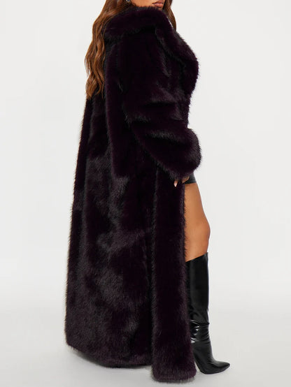 Two Tone Long Faux Fur Coat