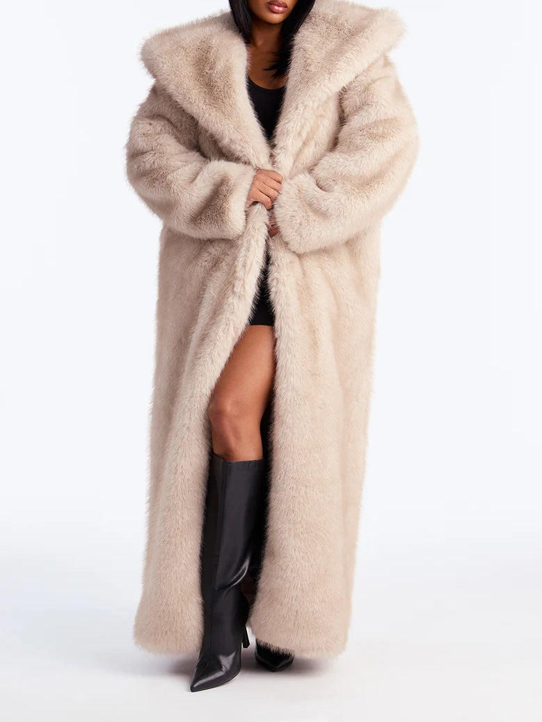 Two Tone Long Faux Fur Coat