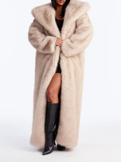 Two Tone Long Faux Fur Coat