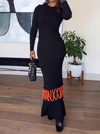 Fashion Beaded Detailing Knitted Maxi Dress