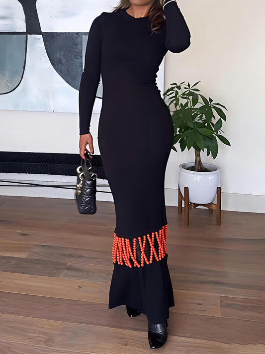 Fashion Beaded Detailing Knitted Maxi Dress