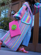 Rainbow Striped Open Front Long Sleeve Cardigan