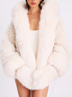 White Vegan Shearling Fur Trimmed Coat