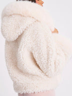 White Vegan Shearling Fur Trimmed Coat