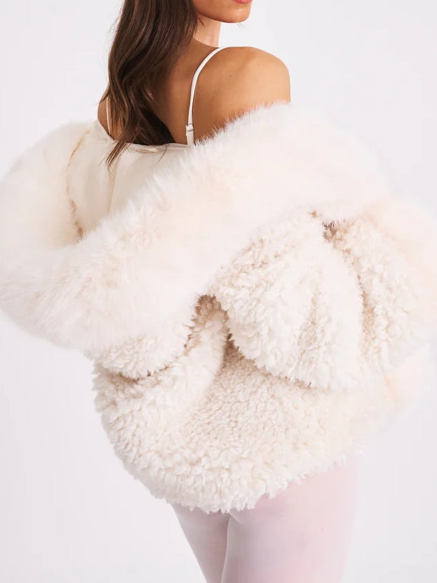 White Vegan Shearling Fur Trimmed Coat